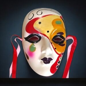 Vintage 1970s-1980s Large Porcelain Fantasy Face Masquerade Wall Mask (w/Box)